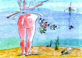 Карикатура на голого рибака